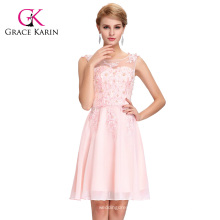 Grace Karin Ärmelloser Rundhalsausschnitt Pale Pink Chiffon Kurzes Brautjungfer Kleid GK000063-3